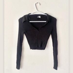 black ribbed cropped long sleeve